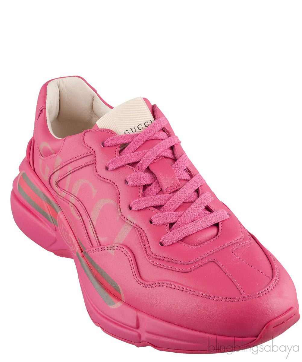 Pink Rhyton Logo Leather Sneaker
