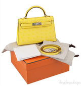 Kelly 20 Mini II Sellier Jaune Citron Ostrich PHW