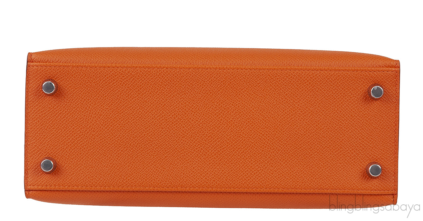 Kelly 25 Orange Epsom Sellier PHW