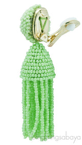Green Beaded Tassel Earrings