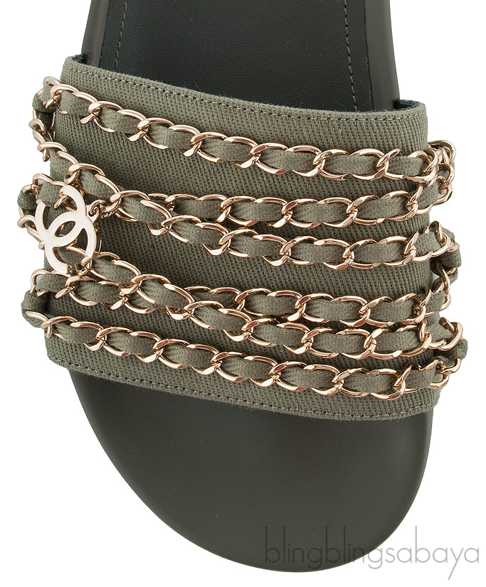 Olive Green Chain Slip-on Sandals