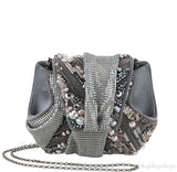Grey Satin Metal Mesh Clutch