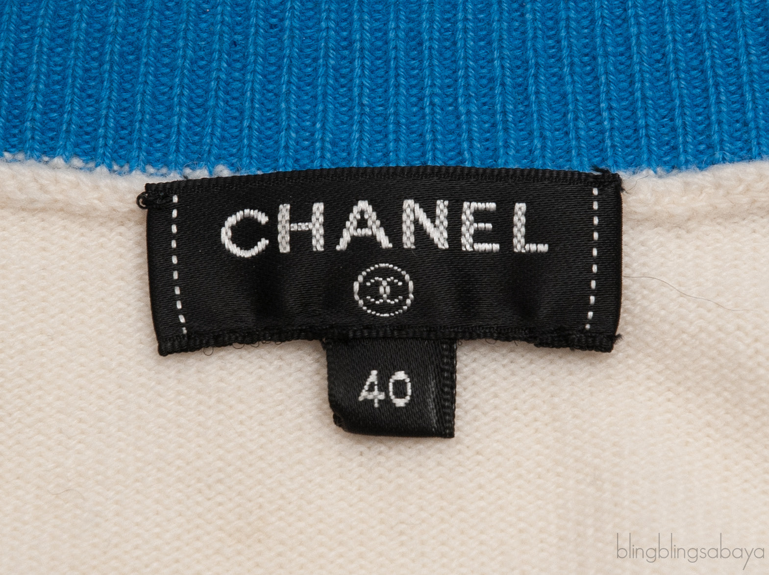 White and Blue Logo Knit Cashmere Cardigan