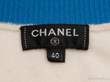 White and Blue Logo Knit Cashmere Cardigan
