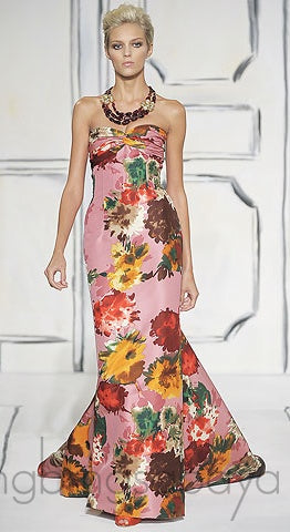 Pink Floral Print Mermaid Gown