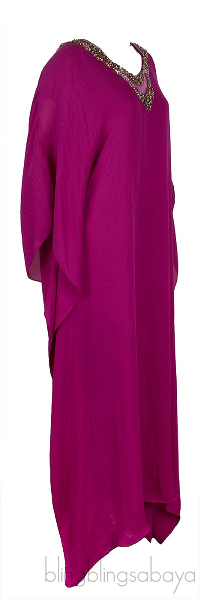 Fuchsia Beaded Kaftan Dress