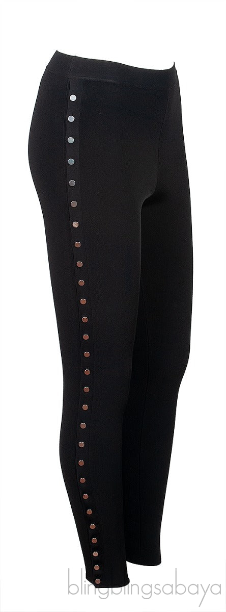 Black Silver Metal Studs Leggings