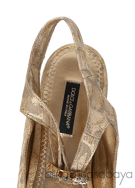 Dolce & Gabbana Metallic Gold Pointed Toe Flat Shoes