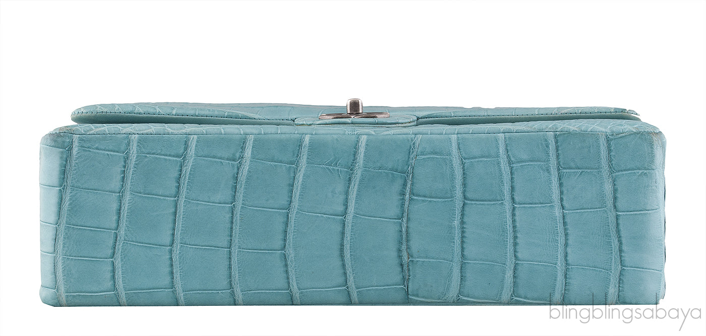 Turquoise Maxi Crocodile Flap Bag