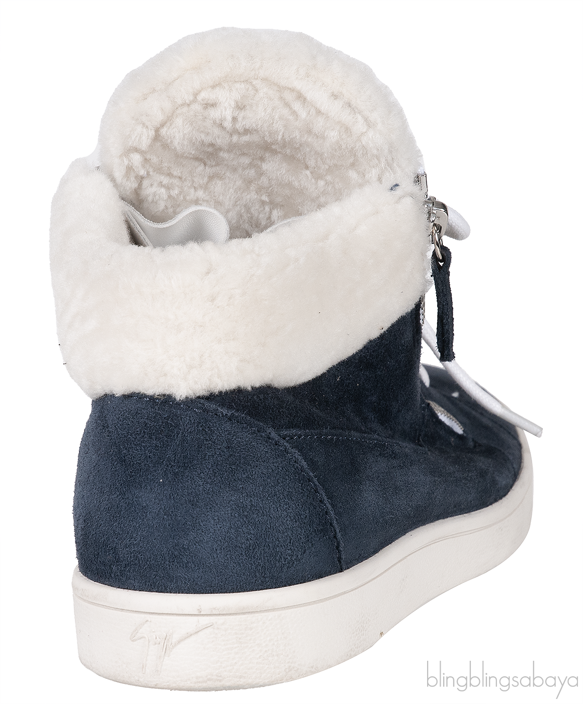 Giuseppe Zanotti Blue Suede White Wool Sneaker