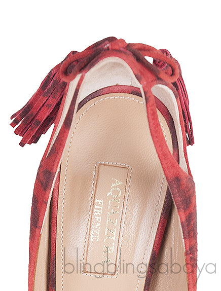 Red Leopard Tassel Suede Heels
