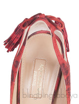Red Leopard Tassel Suede Heels