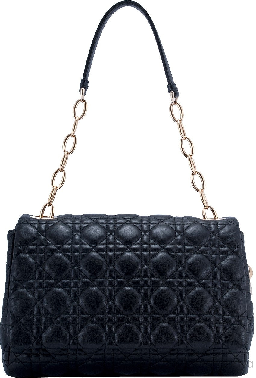 Black Leather Cannage Shoulder Bag