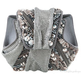 Grey Satin Metal Mesh Clutch