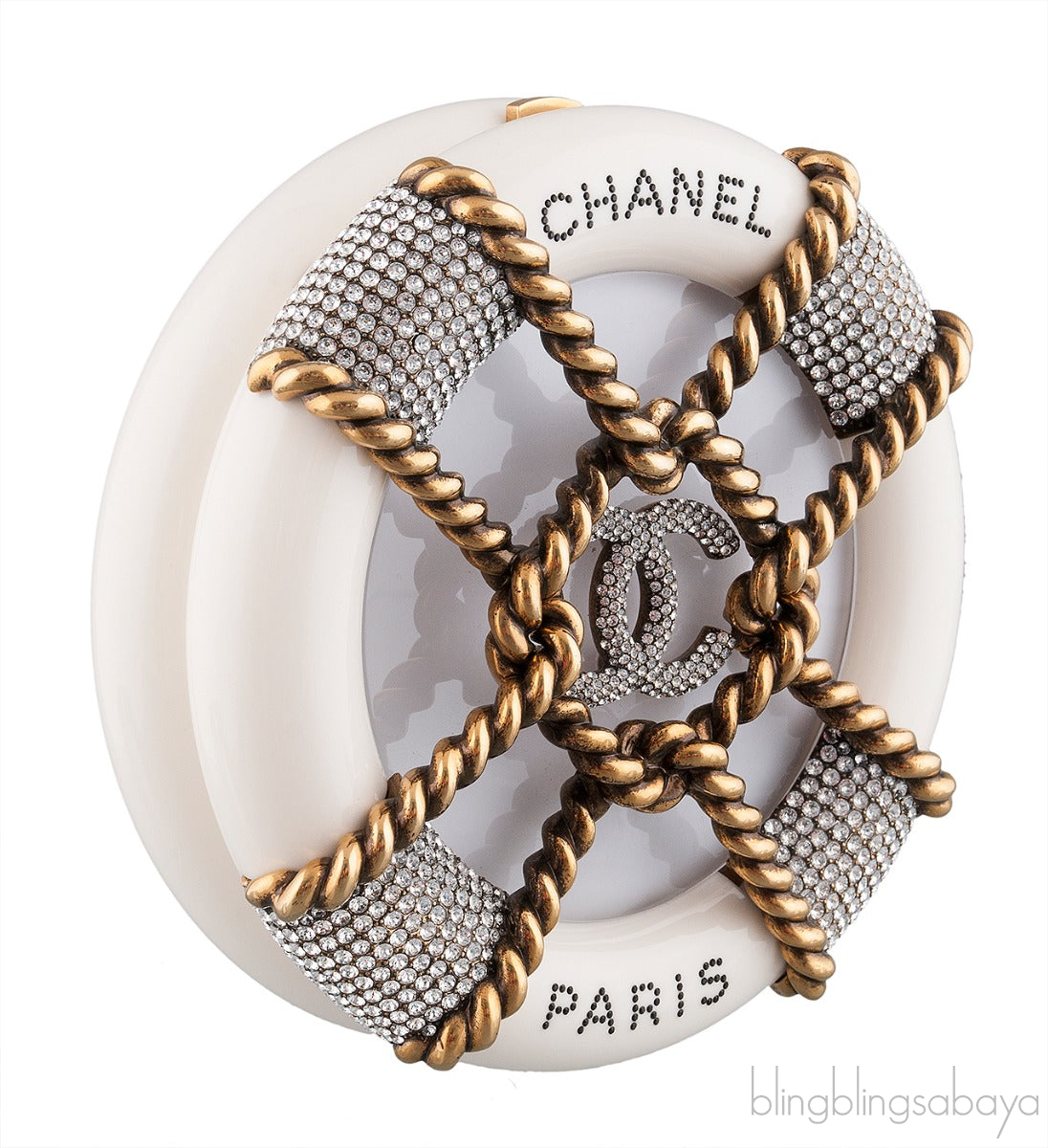Off-white Crystal Gold Round Clutch