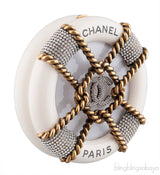 Off-white Crystal Gold Round Clutch