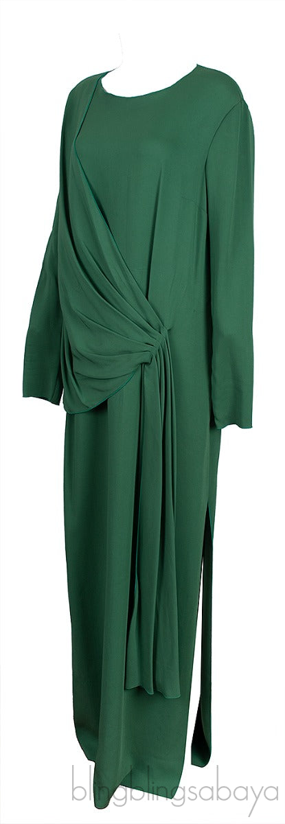 Green Gathered Front Maxi Dress