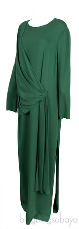 Green Gathered Front Maxi Dress