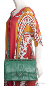 Chanel Classic Jumbo CC Emerald Green Python Flap Bag