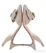 Oscar dela Renta Silver Gold Bow Slingback Heels