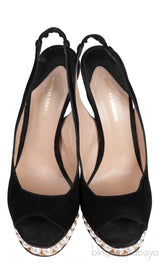 Black Satin Slingback Pearl Sandals