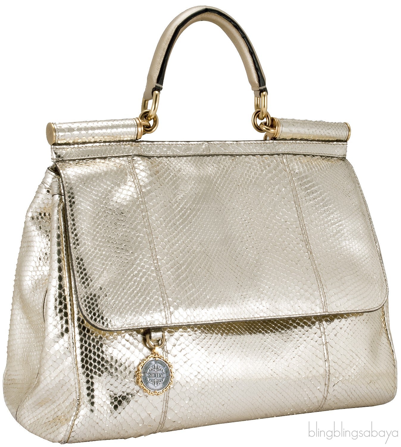 Miss Sicily Metallic Gold Snakeskin Bag