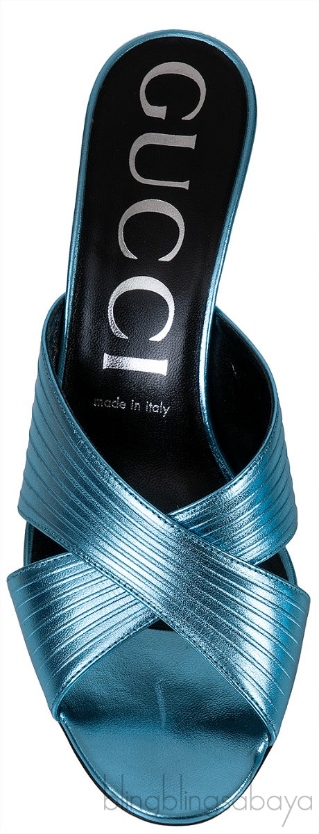 Criss-cross Metallic Blue Sandals