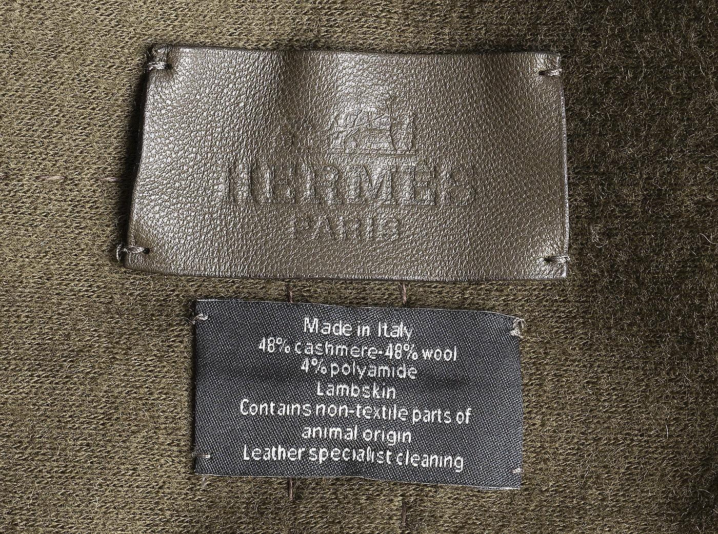 Moss Green Cashmere & Wool Leather Trim Cape