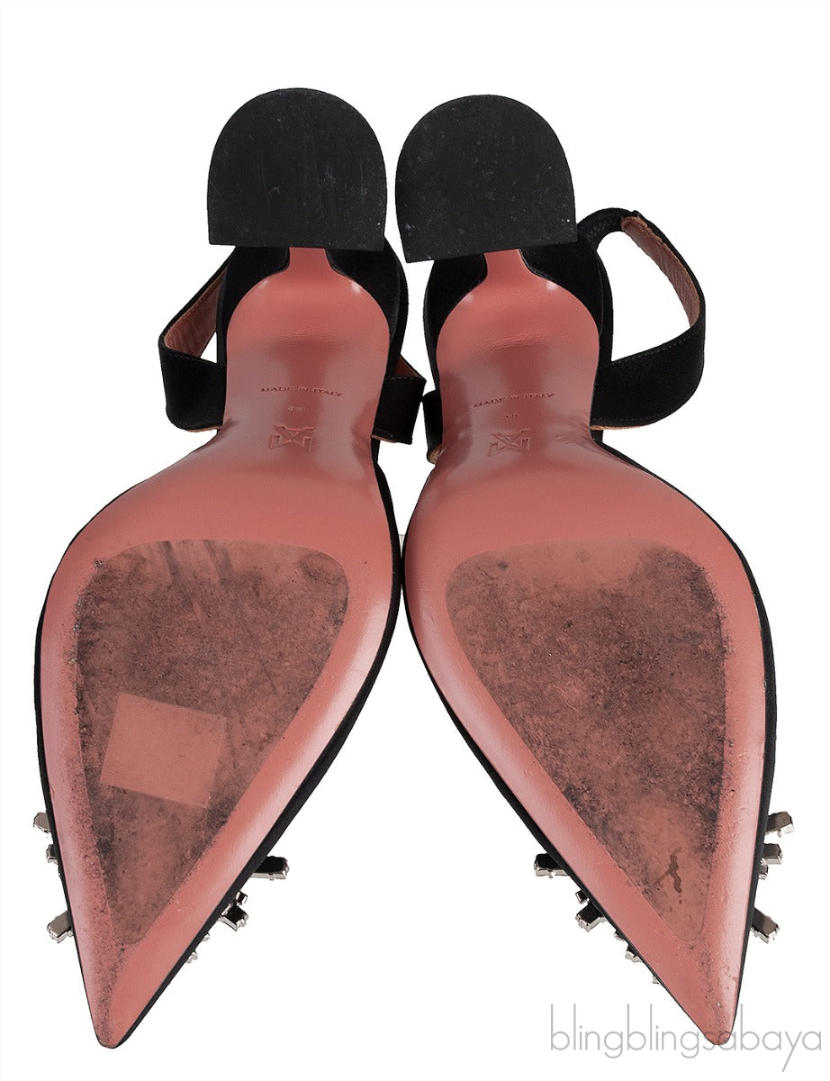 Black Begum Crystal-embellished Satin Slingback Pump