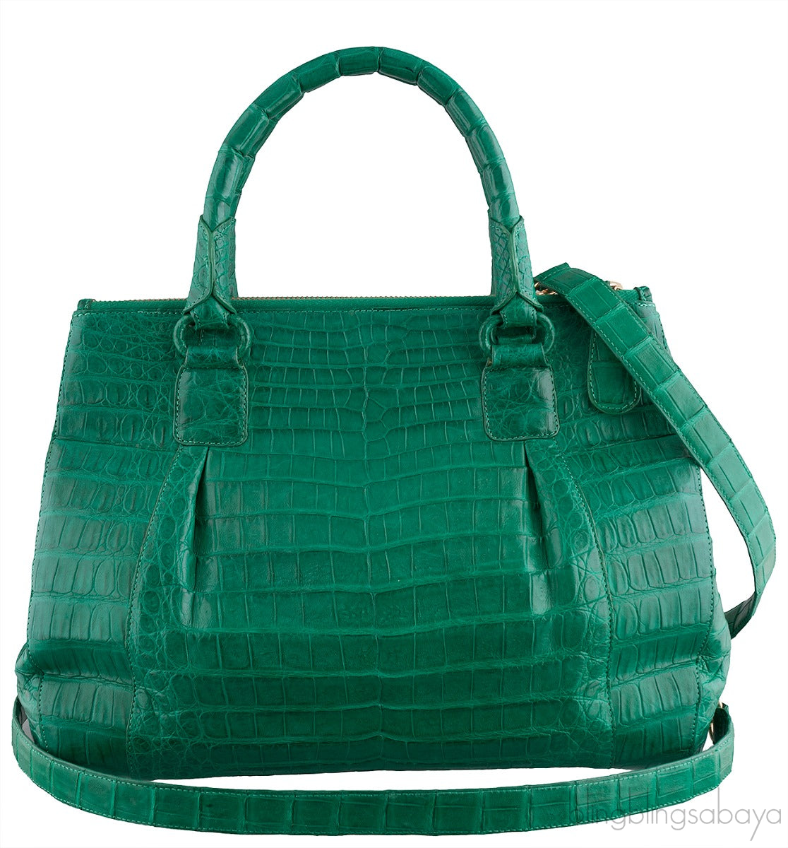 Green Double Zip Crocodile Tote Bag