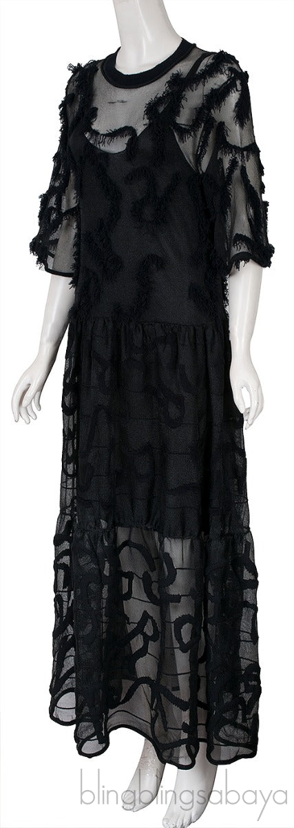 Sheer Tiered Black Dress