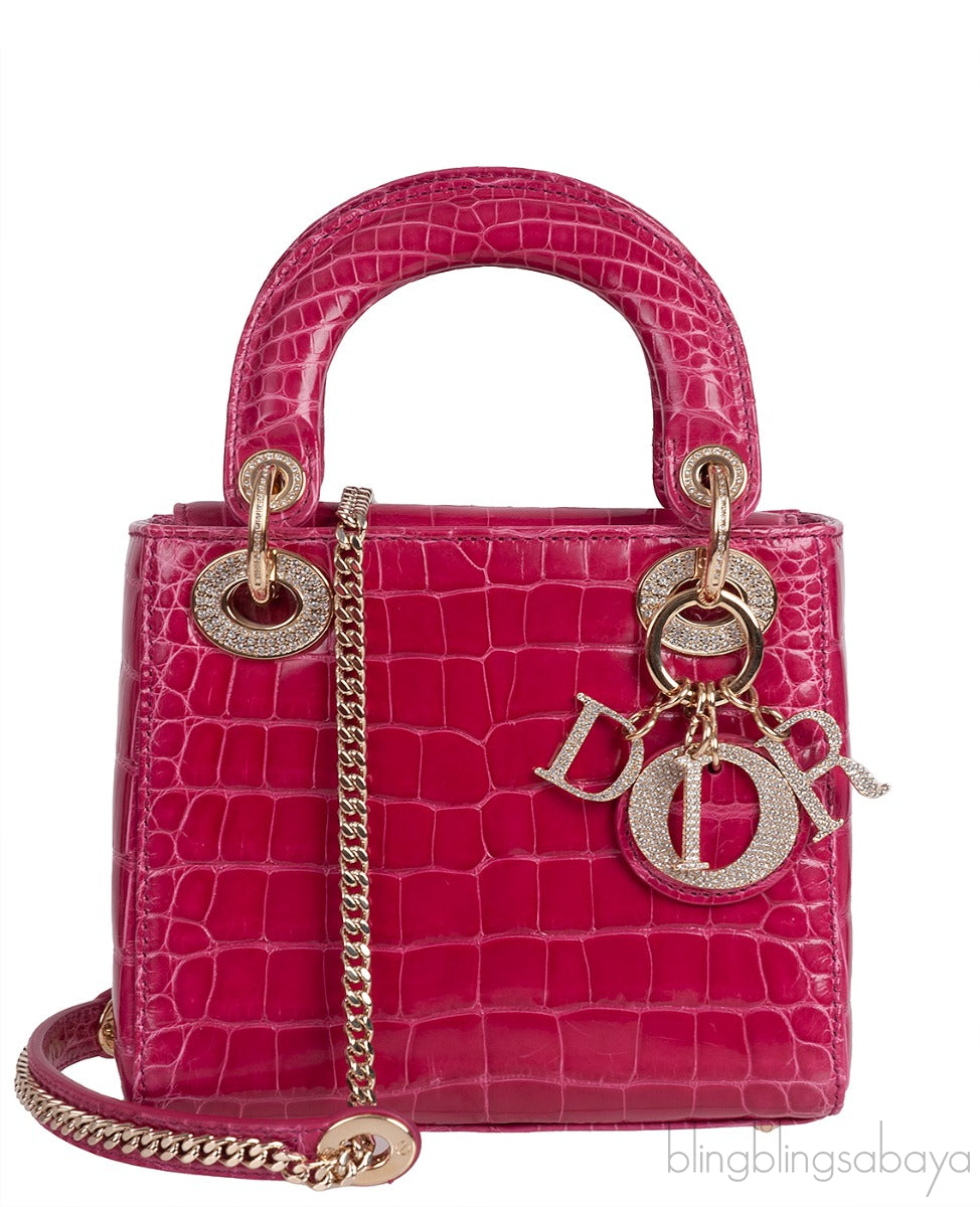 Lady Dior Mini Cherry Sorbet Crocodile GHW