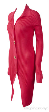 Fuchsia Pink Knit Ribbed Dress