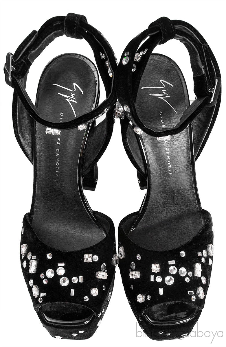 Lavinia Swarovski Crystal Velvet Platform Sandals
