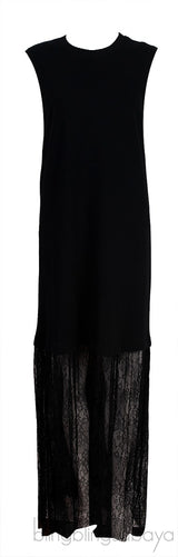 Black Sleeveless Lace Trim Dress