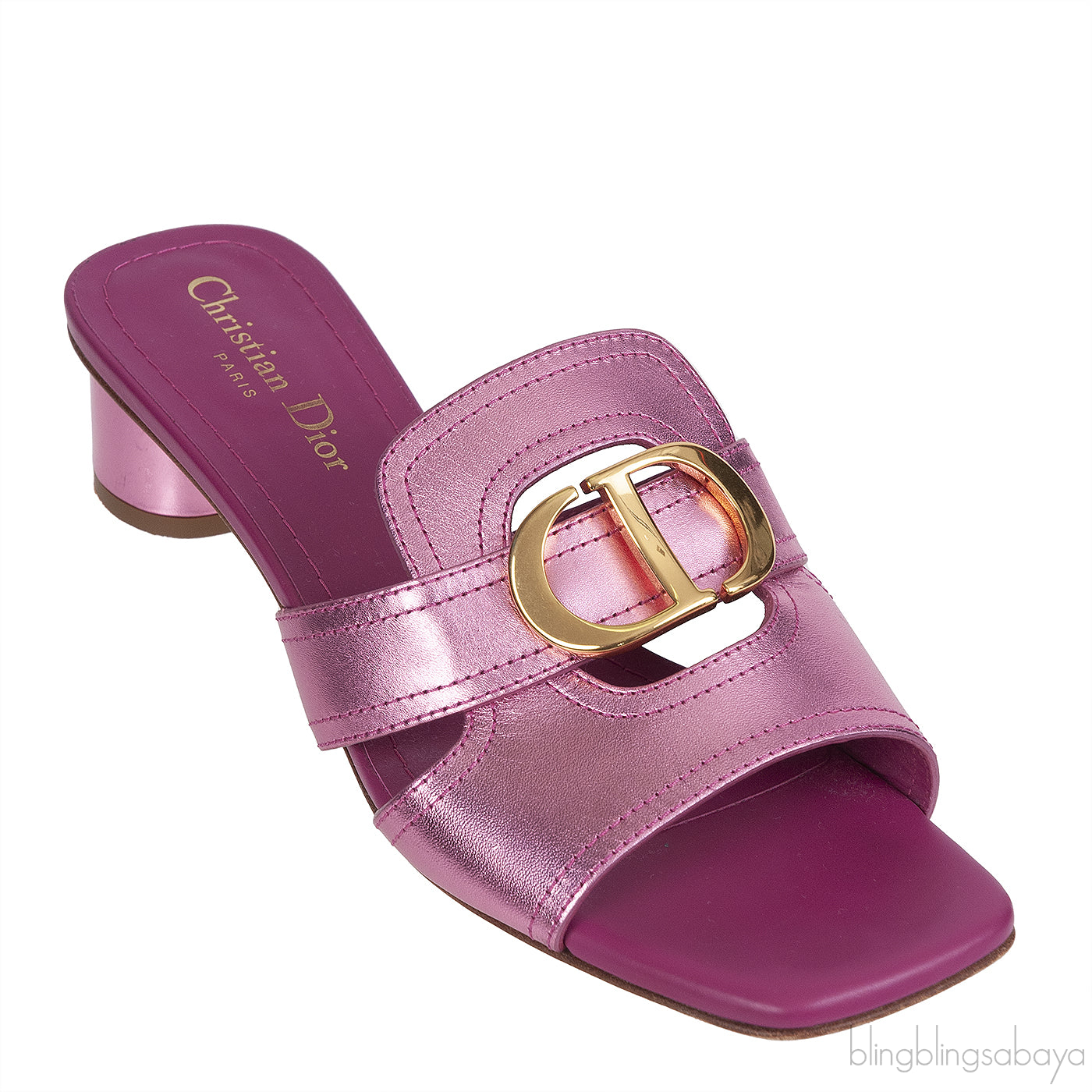 Christian Dior OR Montaigne Metallic Fuchsia Heels Slide