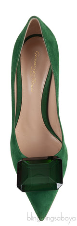 Emerald Jaipur 105 Embellished Suede Pumps
