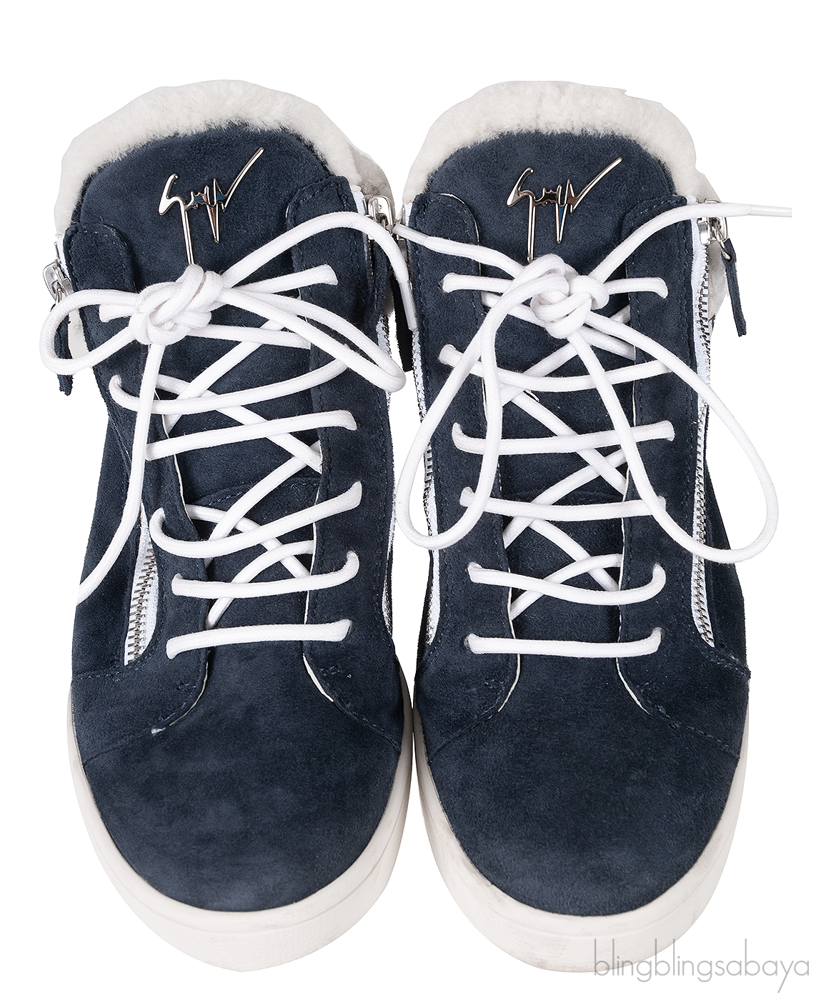 Giuseppe Zanotti Blue Suede White Wool Sneaker