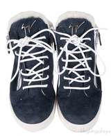 Giuseppe Zanotti Blue Suede White Wool Sneaker