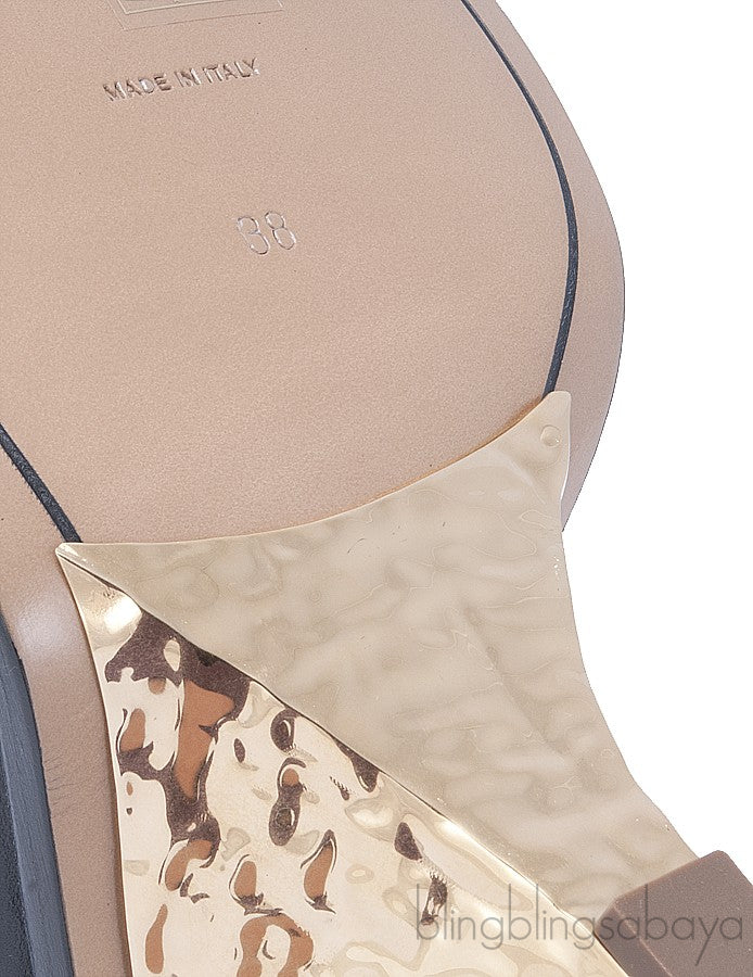 Hammered Gold Tone Wedge Mule
