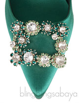 Roger Vivier Emerald Green Floral Crystal Heels