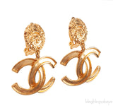Chanel Vintage CC  1995 Dangle Gold Plated Earrings