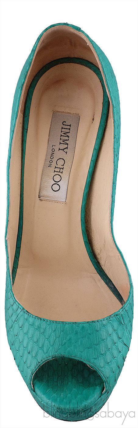 Green Snakeskin Peep Toe Heels