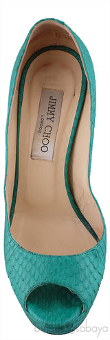 Green Snakeskin Peep Toe Heels