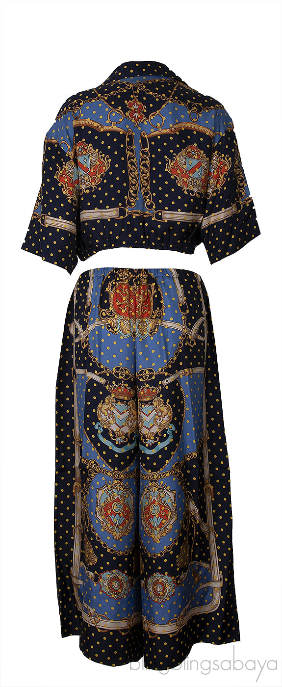 Polka-dot Chain & Crest Printed Shirt and Wide Leg Trouser