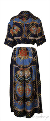Polka-dot Chain & Crest Printed Shirt and Wide Leg Trouser