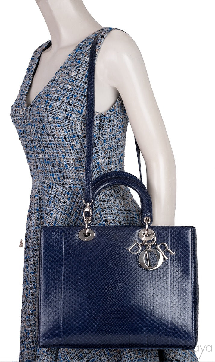 Lady Dior Large Blue Python Bag