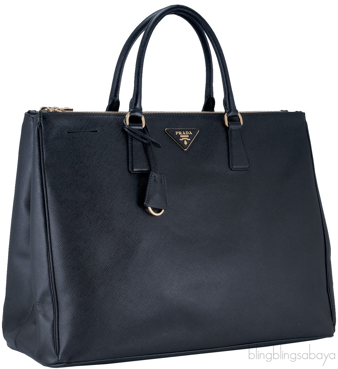 Black Saffiano Double Zip Large Tote