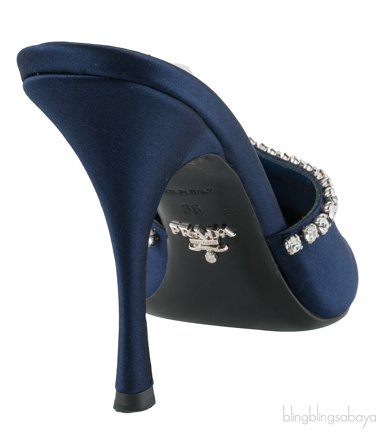 Navy Blue Crystal Trim Slide Sandals