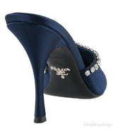 Navy Blue Crystal Trim Slide Sandals